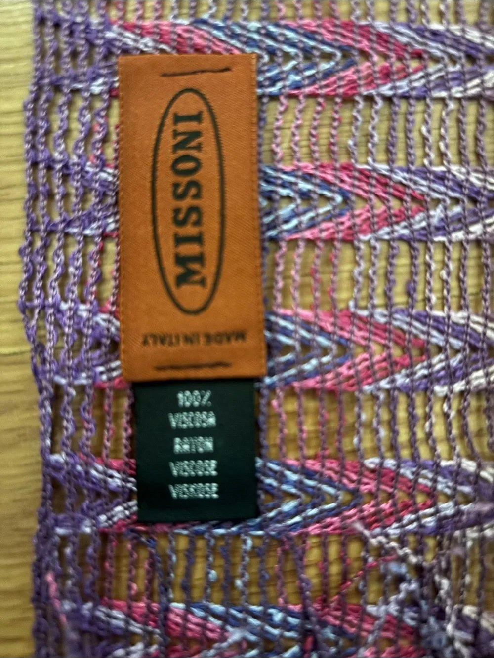 Missoni 100% Vicose Scarf - Purple & Pink with Fringe